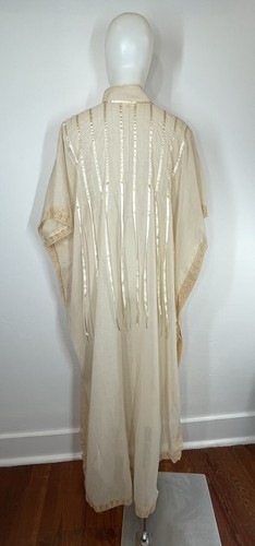 Vintage Muumuu Maxi halbtransparent Boho Baumwolle Spitze & Band Borte - Bild 6 von 18