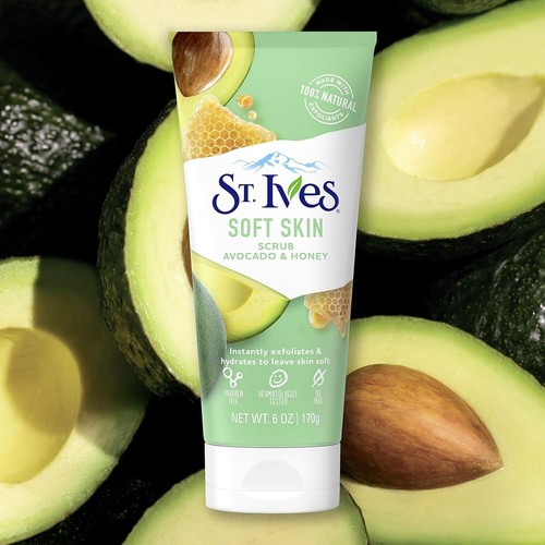 St. Ives Soft Skin Face Scrub,Avocado & Honey Dermatologist-Tested,100% natural - Picture 2 of 12