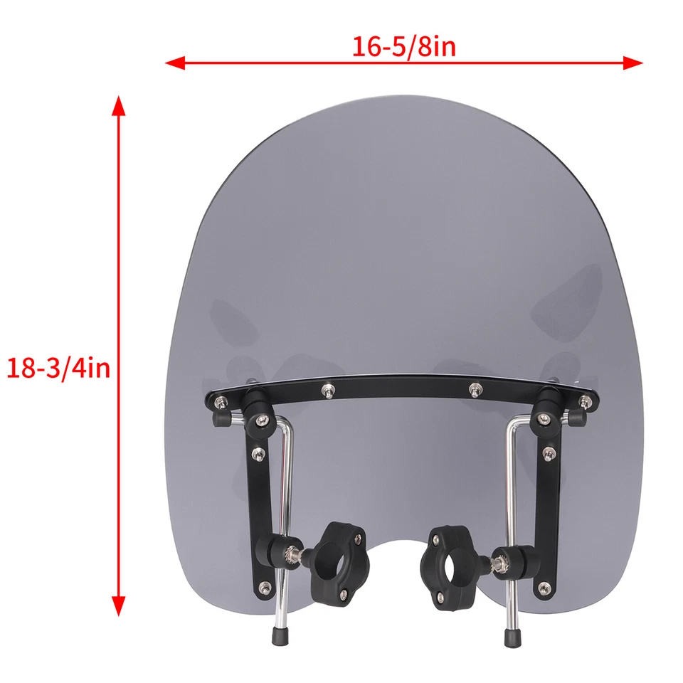 19"x17" Smoke Windshield Windscreen For Harley Dyna Honda Suzuki Yamaha Kawasaki - Image 4 of 4