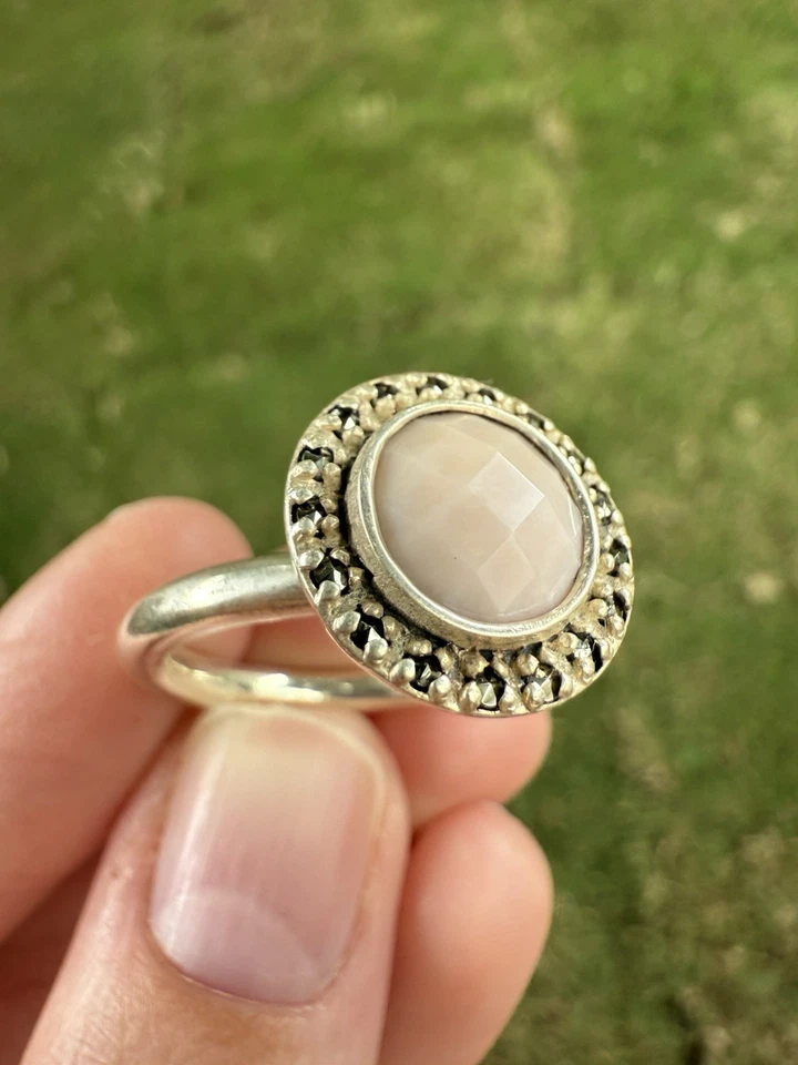 Pandora Silver Pink Opal Marcasite Ring_Sterling Silver 925 ALE Jewelry_7 size - Image 2 of 4