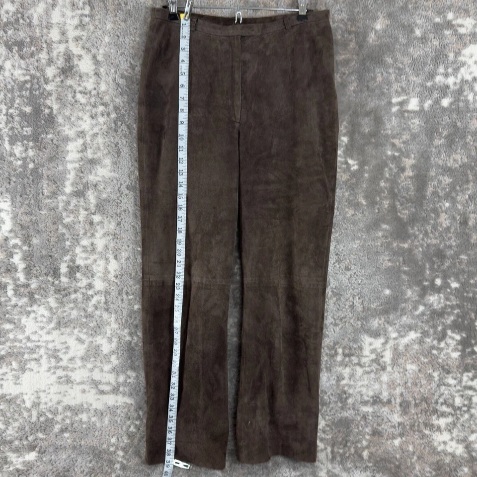 Pantalones de tiro alto de cuero gamuza suave forrados en marrón Emanuel Ungaro talla 10 Foto 3 de 4