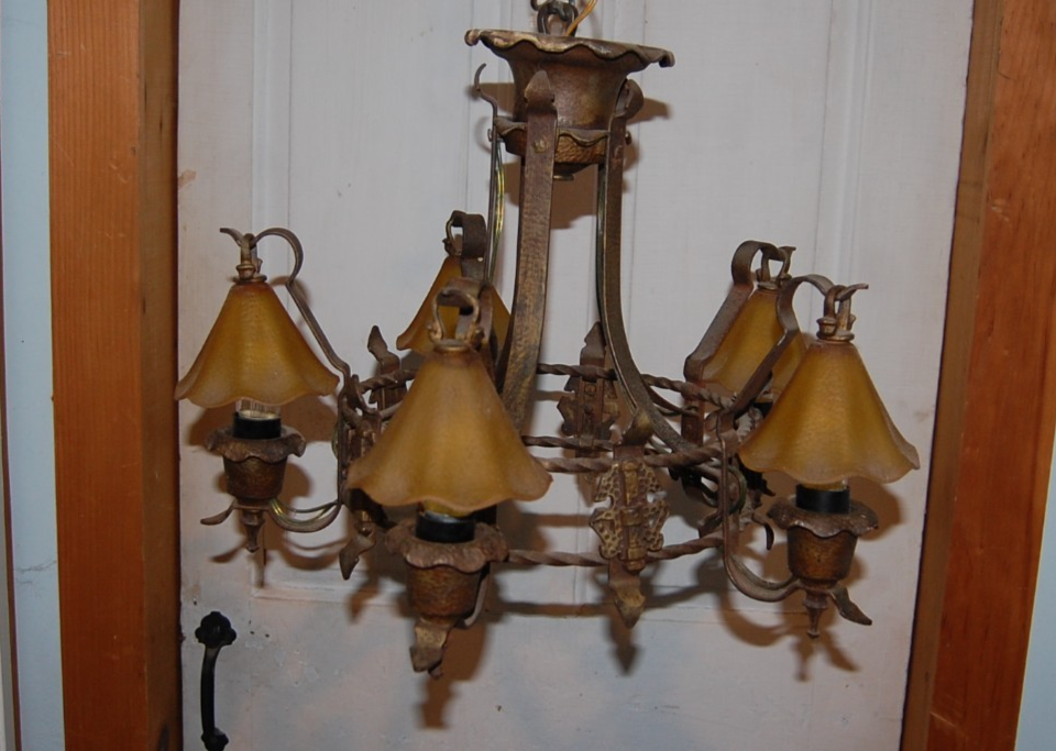 Antique 5 Light Art Deco Slip Shade Chandelier Mission Style | eBay