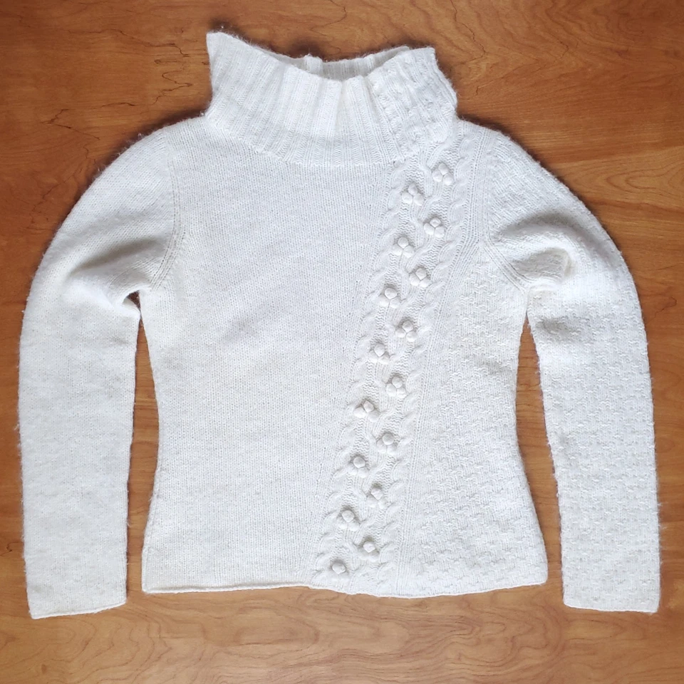 Garnet Hill Pullover Sweater Size S Cream Lambswool Angora Blend Asymmetrical - Image 4 of 4