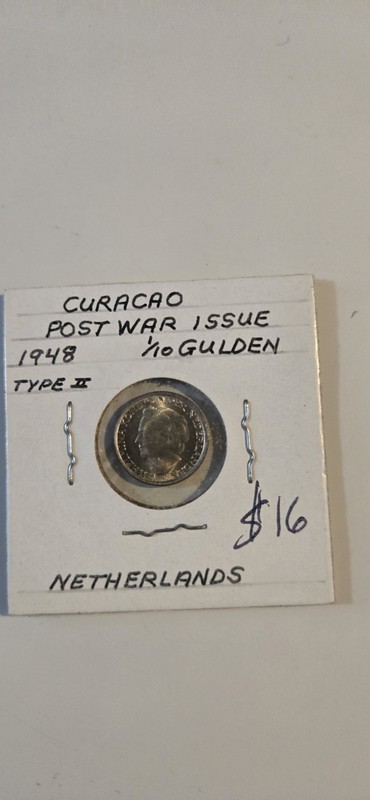 1948 SILVER  1/10 GULDEN NETHERLANDS COIN  AU/BU..ACTUAL COIN #F3005