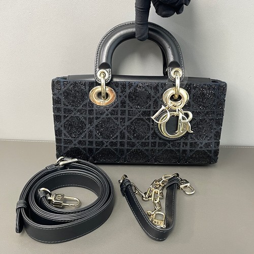 Christian Dior Small Lady D-Joy Black Handbag Crossbody Microbead Embroidered