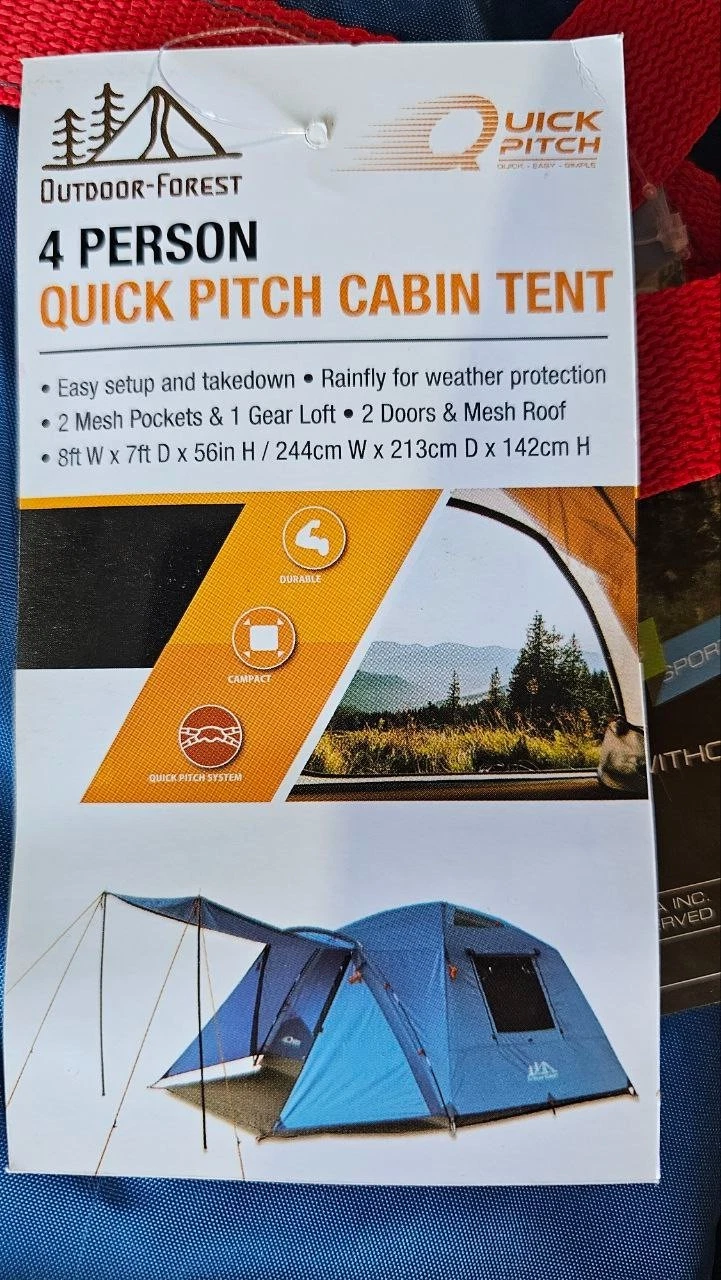 4 Person Quick Pitch Dome Tent – Fast Setup – Camping Tent – NEW