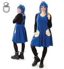 Krümelmonster Fleece-Kleid mit Keks-Taschen Damen Kostüm Keksmonster