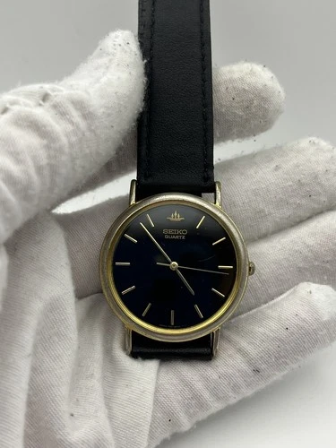 Seiko Quartz Men’s Vintage Dress Watch Gold Working Condition Black Dial