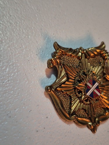 Vintage Victorian Heraldic Family Crown Coat Of Arms Large Brooch Pin - Picture 4 of 11