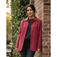 St. John's Bay Leather Suede Barn Coat Jacket Women's Sz M Red Authentic Classic