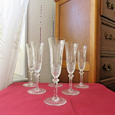 6 Flute Di Champagne In Cristallo Di Saint Louis Modello Tommy Firmato H 18,5 Cm