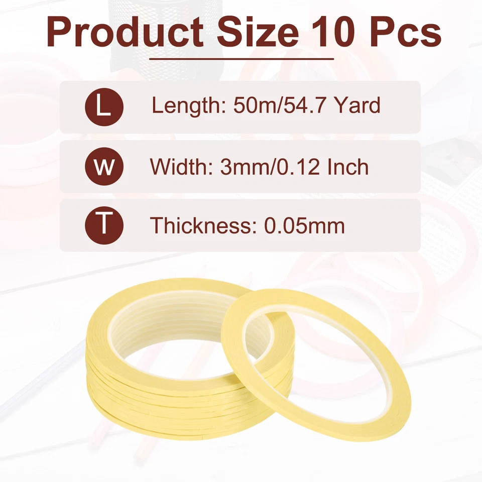 10 Rolls Whiteboard Tape Thin 3mm 54.7 Yard Thin Pinstripe Tape, Light Yellow Foto 2 de 4