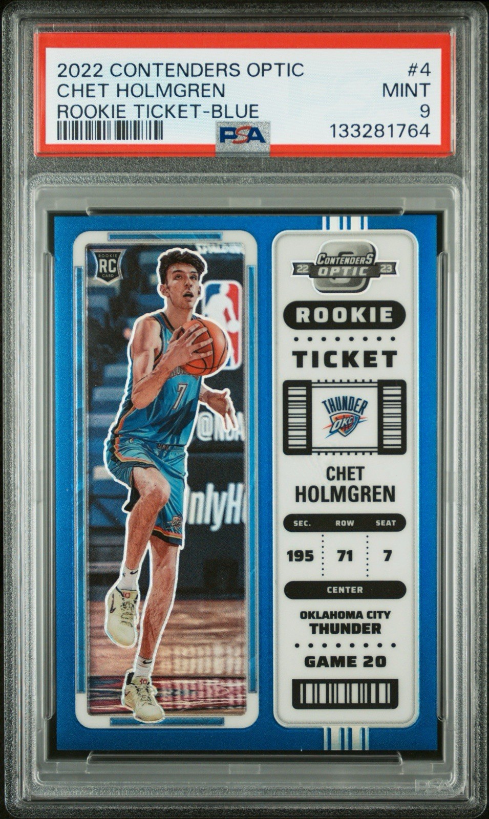 2022-23 Contenders Optic Chet Holmgren Rookie Ticket RC Blue /99 Thunder PSA 9