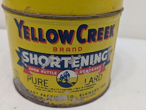 Vintage Yellow Creek Brand Shortening PURE LARD 2lb Tin Can Elkhart Indiana Ind - Picture 8 of 13