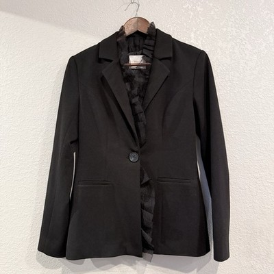 Grey Lab Black Blazer Jacket Ruffle Collar Single Button Size Small Office Work