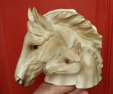 Beautifully propotioned & detailed, ceramic Palomino? & foal, horse-head planter