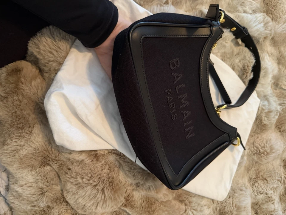 Bolso de Hombro Balmain b Ejército Cuero Negro AUTÉNTICO Excelente Estado Foto 2 de 4