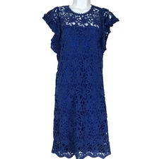 Velvet By Graham Spencer Midi Dress Size S Blue Lace Floral Cap Sleeve Femme