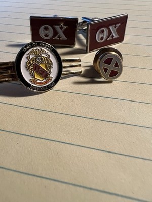 Theta Chi Fraternity Dress Set Tie Bar Cufflinks OX + Official Pledge Pin