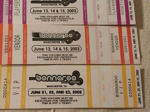 9 Bonnaroo Music Festival June 2003/Unused Tickets & Pass/Fine - Picture 7 of 15