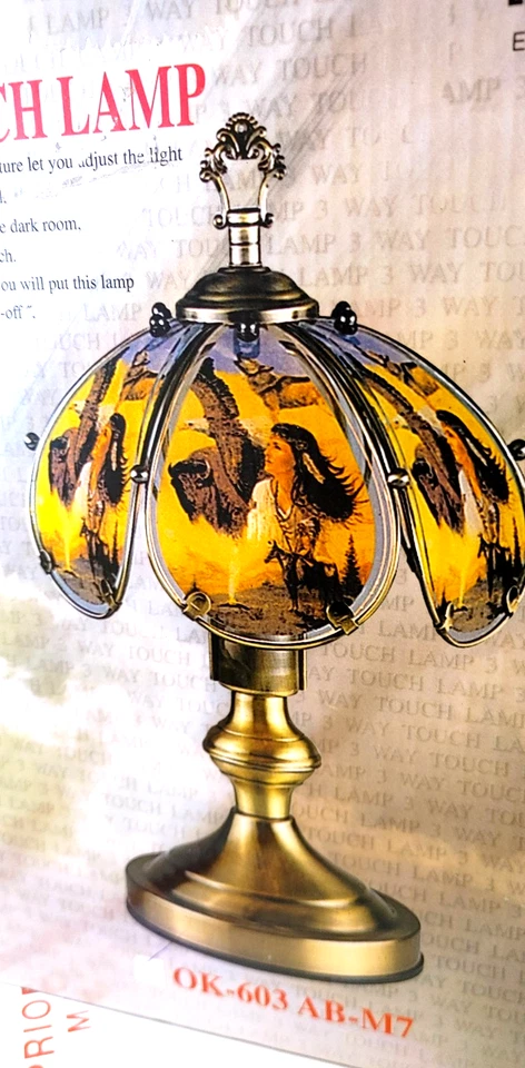 OK Lighting Vintage Native American Indian 3 Way Touch Lamp Brushed Gold 14 inch - Image 2 of 4