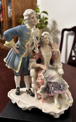 Antique Karl Ens Volkstedt Germany Porcelain Figurine Courting Couple Boy Girl