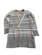 Pre-Owned Dex Gray Size XS Stripe Sweater Knee Length Long Sleeve Dress Cotton