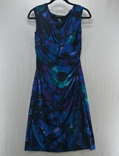 Lauren Ralph Lauren Dress 2 Faux Wrap Sheath Knee Length Floral Sleeveless Blue