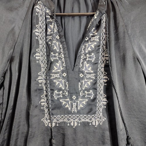 Lucky Brand tunica donna blusa boho ricamata manica lunga taglia XS nera casual - Foto 2 di 8