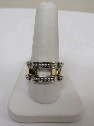 Designer LAGOS Sterling Silver Signature 18K High Bar Hinged Ring - Picture 2 of 7