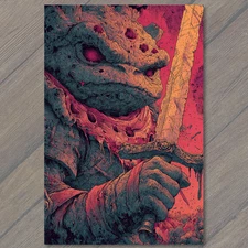 Art Print Battle Toad Warrior Holding Sword In Fiery Red Fantasy Scene