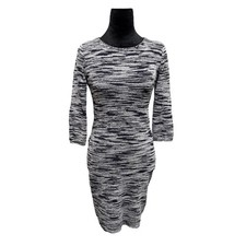 Alice + Olivia Dress Womens Knit Bodycon 3/4 Sleeve Blue White Career