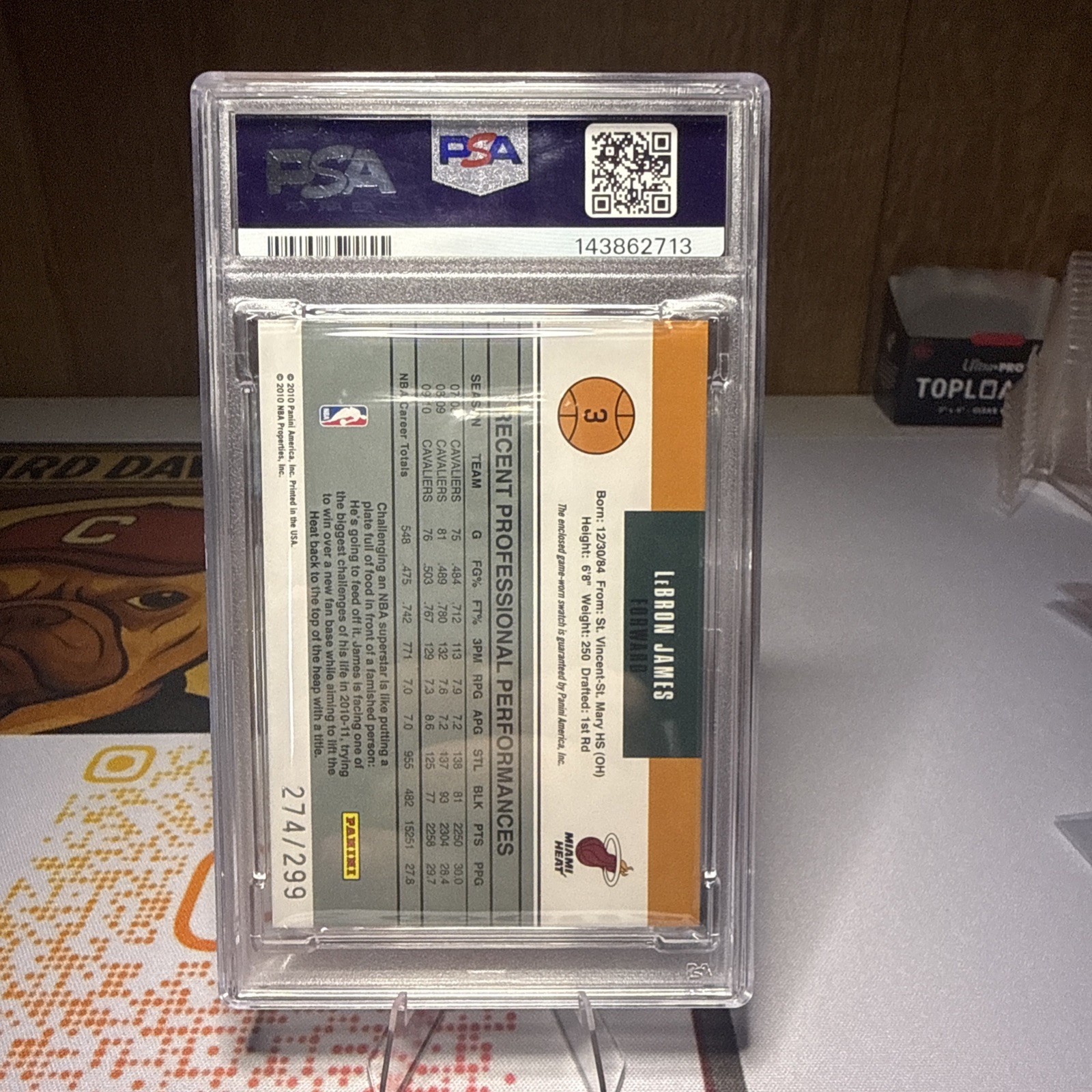 LeBron James 2010  Donruss Gamers GAME WORN PATCH /299 PSA 10 POP 2! HOF GOAT view 2