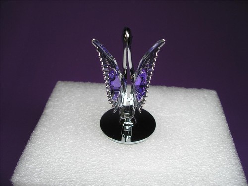 Mini Figura de Cisne de Cristal Austríaco Cromado Púrpura Nueva con Caja - Imagen 3 de 4
