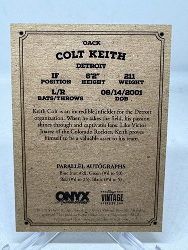 Colt Keith 2023 Onyx Vintage Extended #OACK Blue Signatures Detroit Tigers - Picture 4 of 4