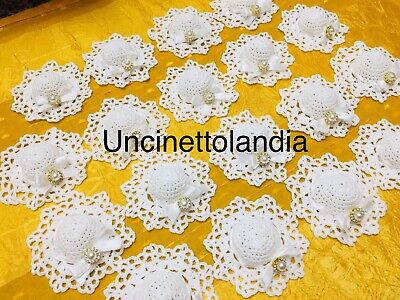 10 Cappellini Bianchi Uncinetto Nascita Cresima Comunione Bomboniera Segnaposto Ebay