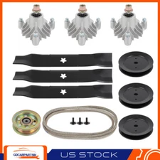 Fit For YTH 180 46" Lawn Mower Deck Rebuild Kit Spindles Blades Belt Pulleys