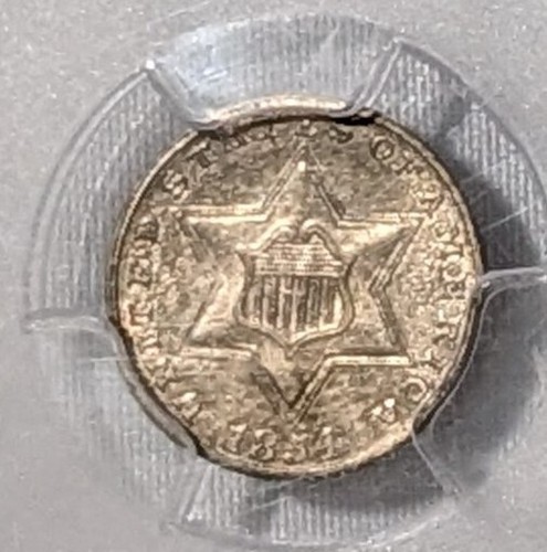 1854 3CS Three Cent Silver PCGS AU55 Better Date Type Coin Mintage 671,000 - Picture 3 of 12