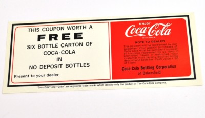 Vintage Coca-Cola Coke USA Coupon - 1980'er Free Six Bottle Carton