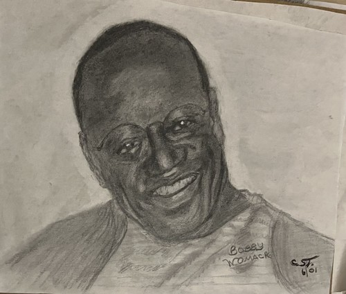 Original pencil Sketch drawing Bobby Womack Portrait art 8x10 Signed By Artist