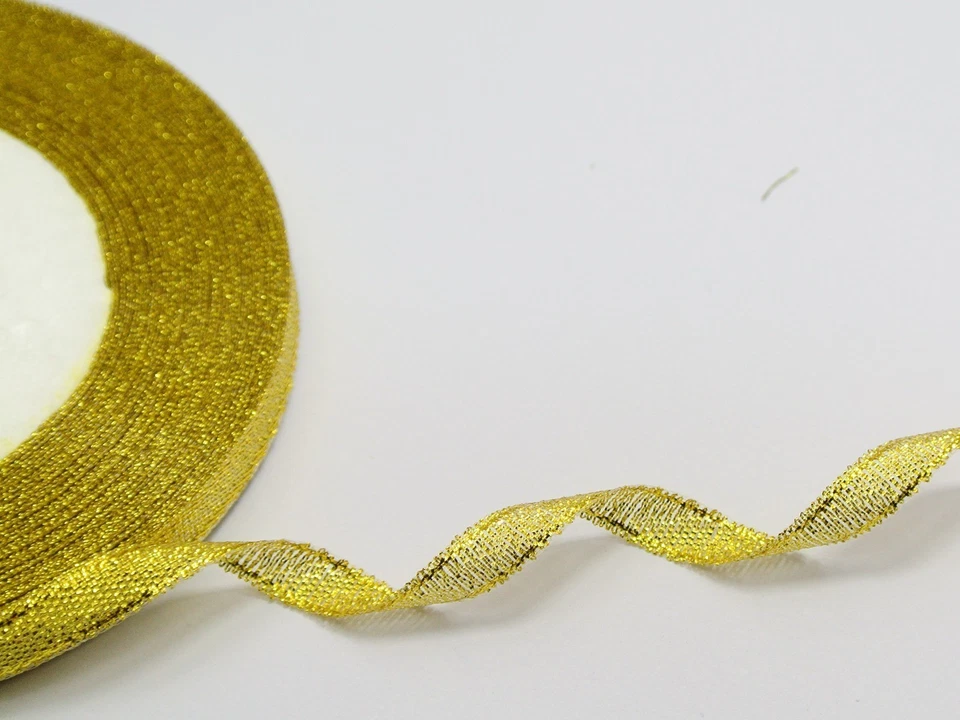 50 Yards 1/4" (6mm) Gold Luster Metallic Ribbon Wedding Christmas Gift Crafts - Image 3 of 4