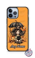 Halloween Cute Witch Black Cat Personalized Phone Case fits iPhone Samsung gift