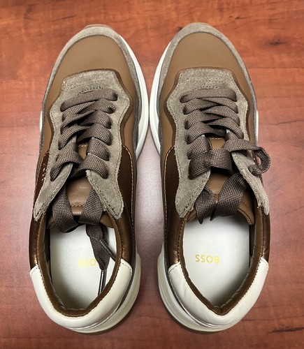 BOSS Sneakers da donna in pelle scarpe da ginnastica sportive colore marrone - taglia 7/37 - Foto 9 di 10