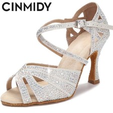 Rhinestone Latin Dance Shoes Tango Dance Shoes Ladies High Heels Soft Sole
