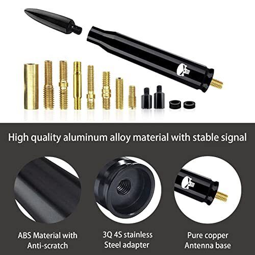 Ajxn 1 PC Car Truck Bullet Antenna, Auto Antenna Mast, Suitable Black #Skull - Picture 6 of 7