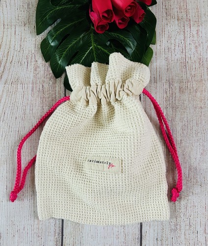 Free People Intimately Free Drawstring Waffle Cotton Logo Pouch Bag