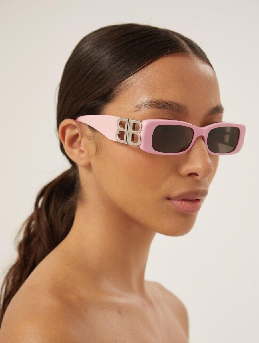 サングラス BALENCIAGA Sunglasses - Balenciaga - Pink/Grey Balenciaga Women Sunglasses Pink Silver Logo Grey Rectangle