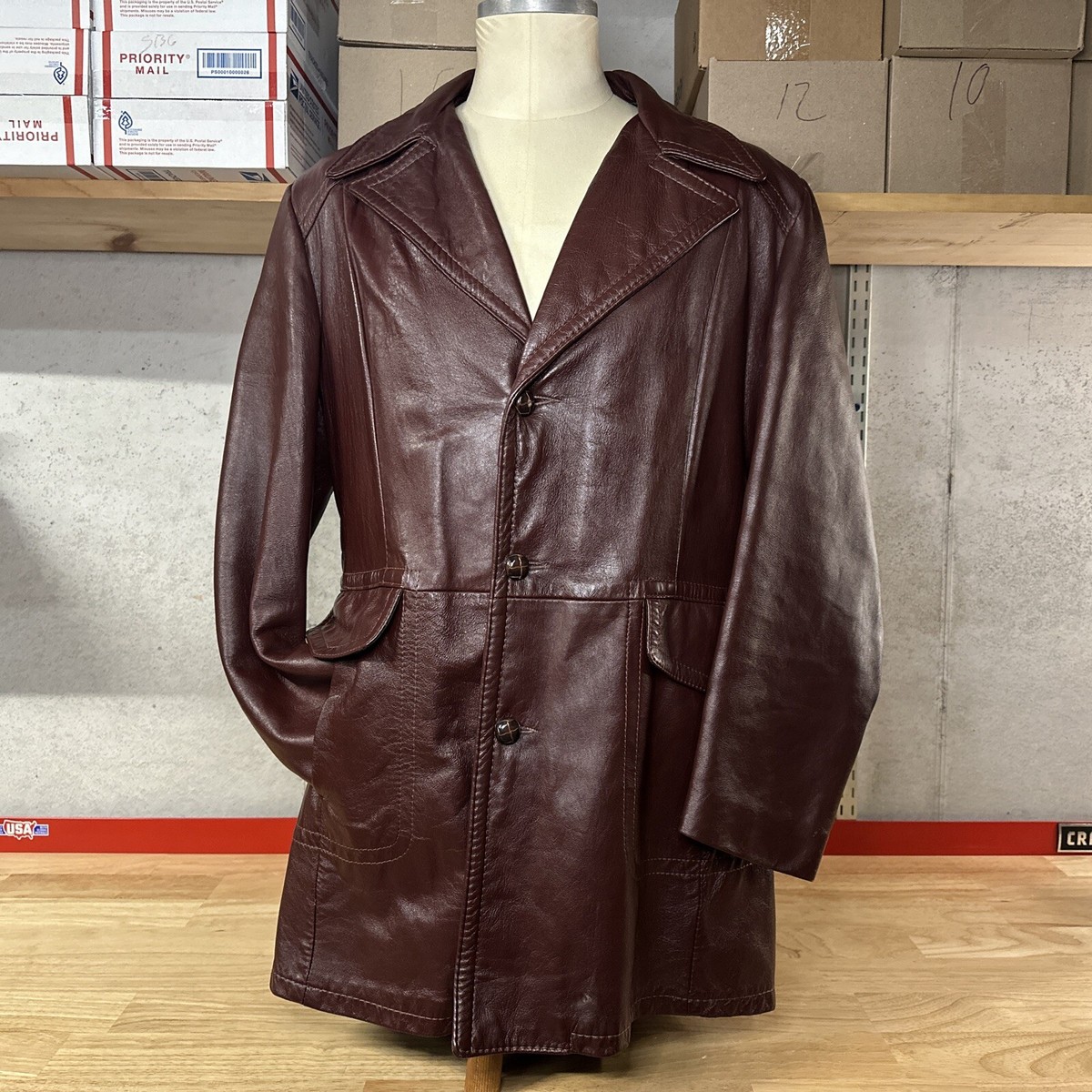 Vtg Reed Sportswear Leather Long Blazer Jacket Men's L-XL Brown | eBay