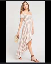 Show Me Your Mumu Willa Dress Brown White Striped Smocked Women’s Size XS