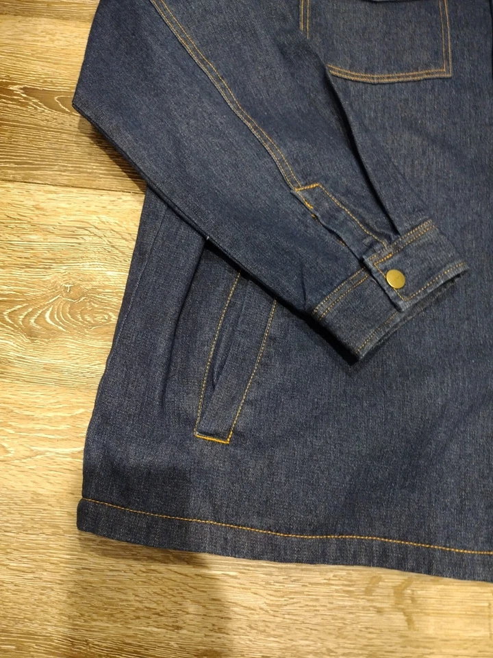 Vtg Duke Haband Denim Jacket Mens 2X Flannel Lined Chore Coat Snap Button - Image 2 of 4
